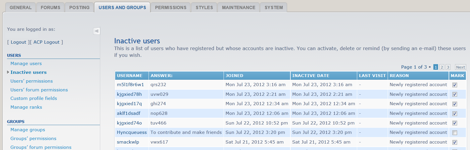 Add custom profile fields to 'inactive users' list